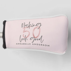 50 er goed uitzien, roze glitter verjaardag golfheadcover