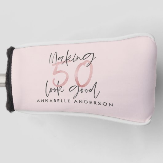 50 er goed uitzien, roze glitter verjaardag golfheadcover (Voorkant)