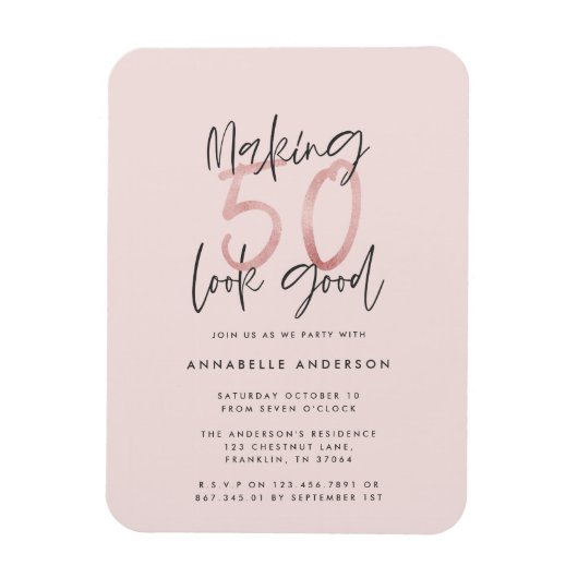 50 er goed uitzien, roze glitter verjaardag magneet (Verticaal)