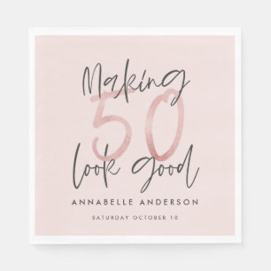 50 er goed uitzien, roze glitter verjaardag servet