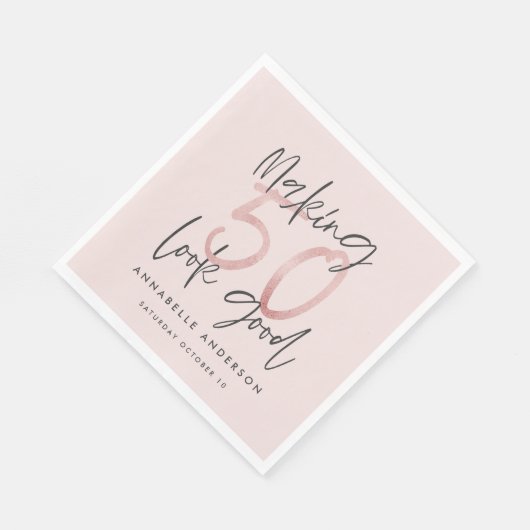 50 er goed uitzien, roze glitter verjaardag servet (Hoek)