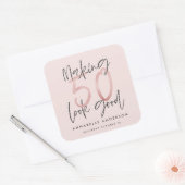 50 er goed uitzien, roze glitter verjaardag vierkante sticker (Envelop)