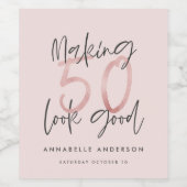 50 er goed uitzien, roze glitter verjaardag wijn etiket (Enkel label)