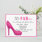 50- & Fab 50- en Fabulous Pink High-Hiel Kaart (Staand voorkant)