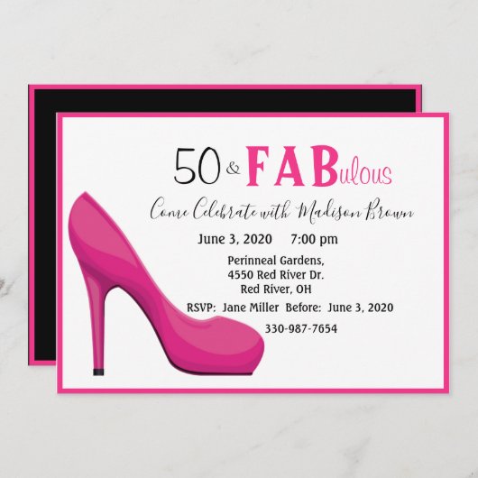 50- & Fab 50- en Fabulous Pink High-Hiel Kaart (Voorkant / Achterkant)