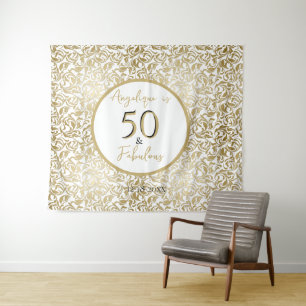 50 & Fab 50e Verjaardagsfeestje Gouden Bloemen Swi Wandkleed