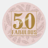 50 & Fabelachtige Roze Glitter & Gouden Typografie Ronde Sticker (Voorkant)
