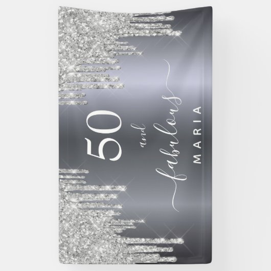 50 fabelachtige verjaardag mousserend glitter Silv Spandoek (Verticaal)