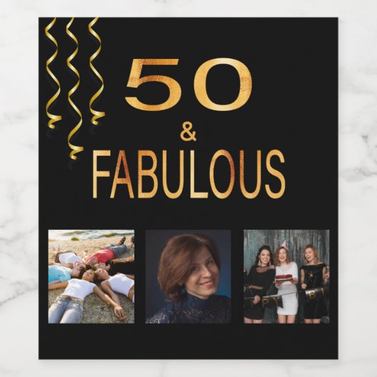 50 fabelachtige verjaardagscollage zwarte goudfoto wijn etiket (Enkel label)