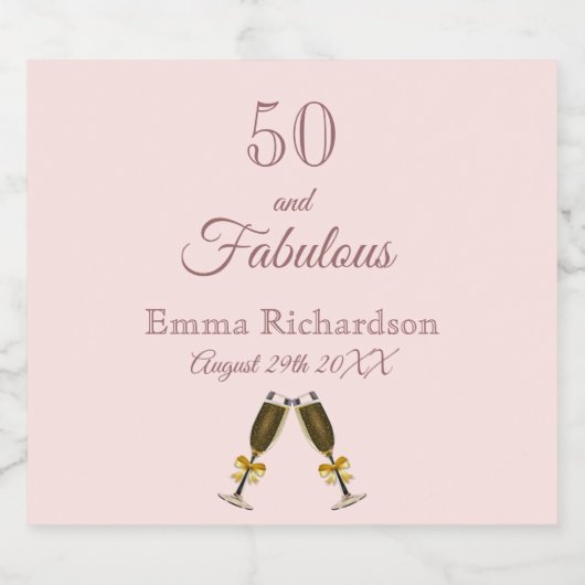 50 fabelachtige verjaardagsfeestdag roos goudmonog sparkling wijnetiket (Enkel label)