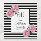 50 fabelachtige zwarte strepen roze bloemen wijn etiket (Enkel label)