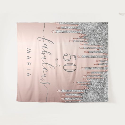 50 fabuleuze verjaardag glinsterend roze goud zilv wandkleed (Voorkant (horizontaal))