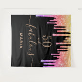 50 fabuleuze verjaardag glitters zwart roze paars wandkleed (Voorkant (horizontaal))