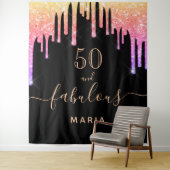 50 fabuleuze verjaardag glitters zwart roze paars wandkleed (In situ)