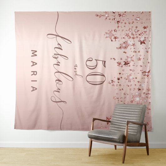 50 fabuleuze verjaardagssterren roze goud glans gl wandkleed (In Situ (horizontaal))