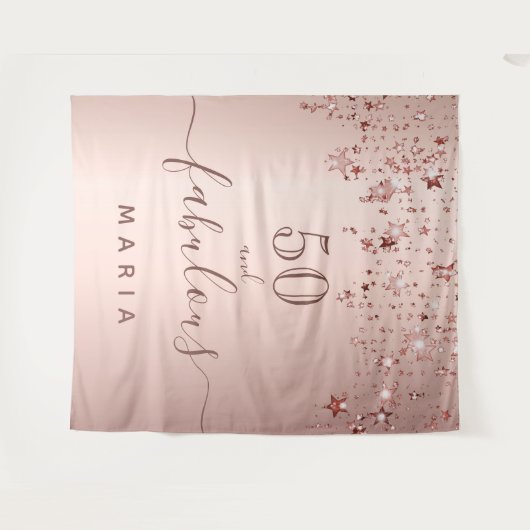 50 fabuleuze verjaardagssterren roze goud glans gl wandkleed (Voorkant (horizontaal))