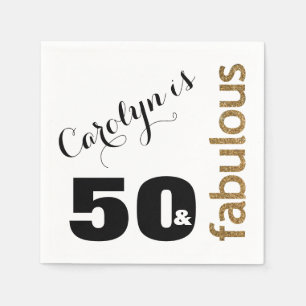 "50 & Fabulous" 3 Gouden Glitter 50ste Verjaardag Servet