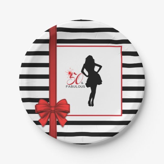 50- & FABULOUS 50e 'Birthday Paper'-Bord met lint Papieren Bordje (Voorkant)