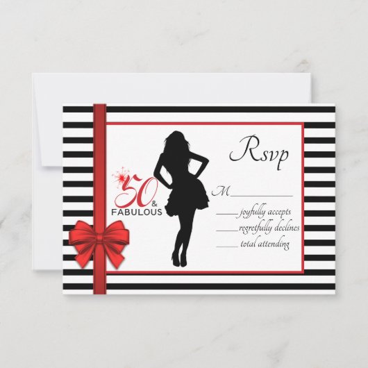 50- & FABULOUS 50e Birthday RESPONSE-Kaart RSVP Kaartje (Voorkant)