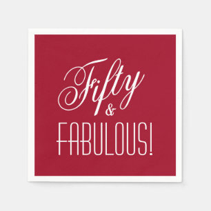 50, FABULOUS! 50e verjaardag rood en wit papier Servet
