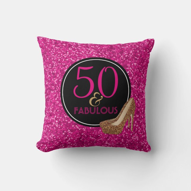 50 & Fabulous | 50e verjaardag Roze glitterschoen Kussen (Voorkant)