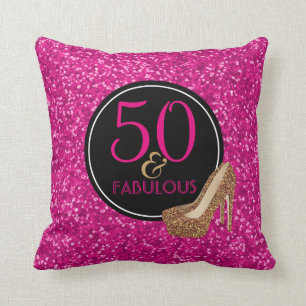 50 & Fabulous   50e verjaardag Roze glitterschoen Kussen