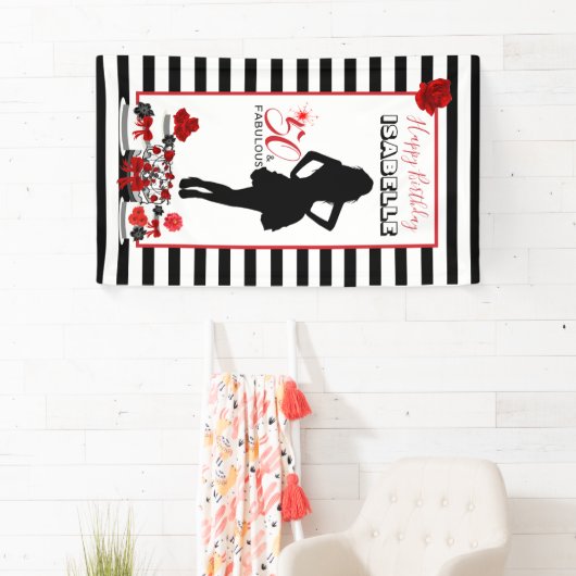 50- & FABULOUS 50e verjaardag Stripes Party Banner (Insitu)