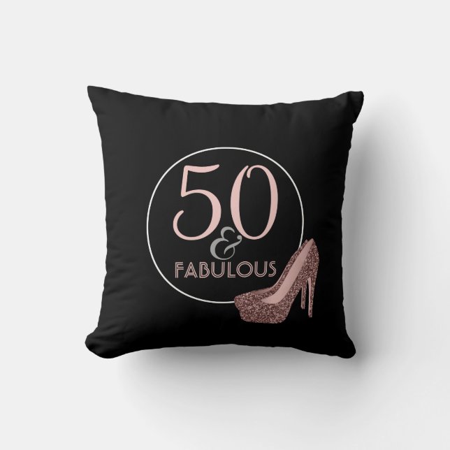 50 & Fabulous | 50e verjaardag zwarte roze schoen Kussen (Voorkant)