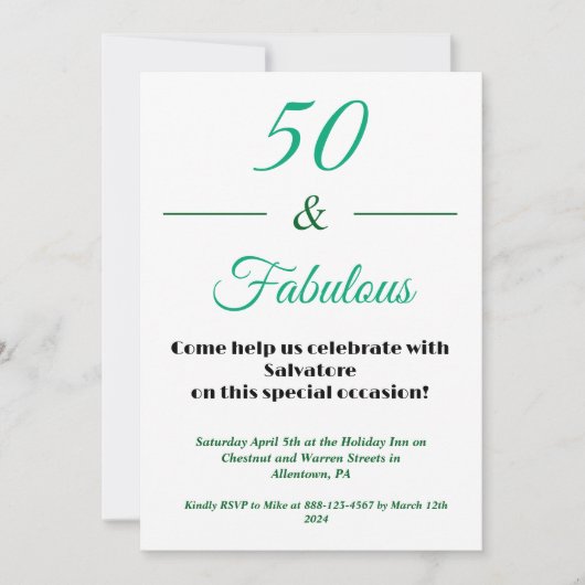 50 & Fabulous 50e verjaardagsuitnodiging Kaart (Voorkant)