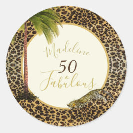 50 Fabulous 50eth Wild Leopard Print Birthday Ronde Sticker