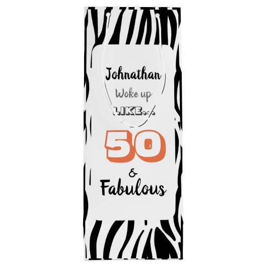 50- & Fabulous 50th Birthday Black Tiger Print Wijn Cadeautas (Achterkant)