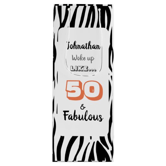 50- & Fabulous 50th Birthday Black Tiger Print Wijn Cadeautas (Voorkant)