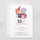 50 & Fabulous 50th Birthday Cosmetics Pink Beauty Kaart (Voorkant)