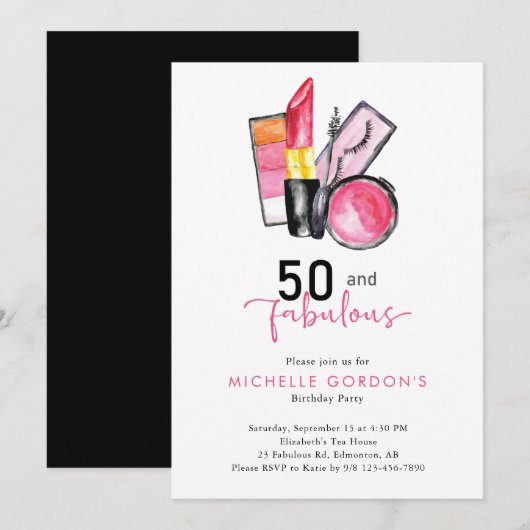 50 & Fabulous 50th Birthday Cosmetics Pink Beauty Kaart (Voorkant / Achterkant)