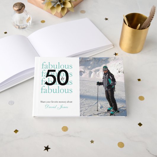 50 & Fabulous 50th Birthday Custom Photo Name Gastenboek (Voorkant open)
