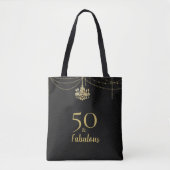 50 Fabulous 50th Birthday Golden Chandelier Black Tote Bag (Voorkant)