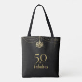 50 Fabulous 50th Birthday Golden Chandelier Black Tote Bag (Achterkant)