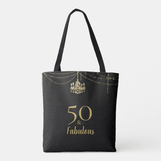 50 Fabulous 50th Birthday Golden Chandelier Black Tote Bag (Achterkant)