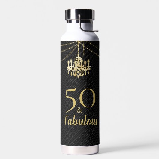 50 Fabulous 50th Birthday Golden Chandelier Black Waterfles (Links)