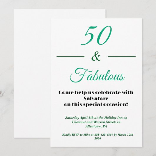  50 & Fabulous 50th  Birthday Invitation Kaart (Voorkant / Achterkant)