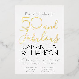 50 & Fabulous 50th Birthday Party Black Elegant Folie Uitnodiging