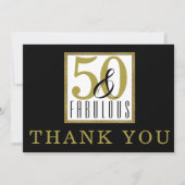 50 & Fabulous 50th Birthday Party Black Gold Bedankkaart (Voorkant)