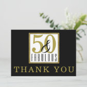 50 & Fabulous 50th Birthday Party Black Gold Bedankkaart (Staand voorkant)