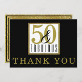 50 & Fabulous 50th Birthday Party Black Gold Bedankkaart (Voorkant / Achterkant)