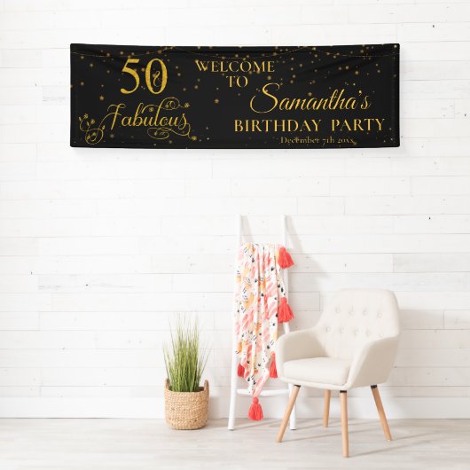 50 Fabulous 50th Birthday Party Glitter Black Spandoek (Insitu)