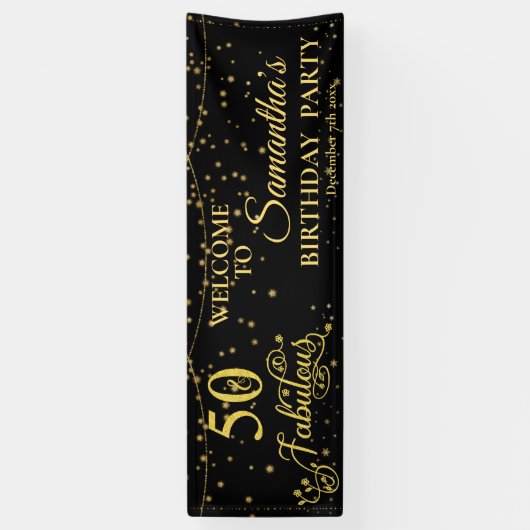 50 Fabulous 50th Birthday Party Glitter Black Spandoek (Verticaal)