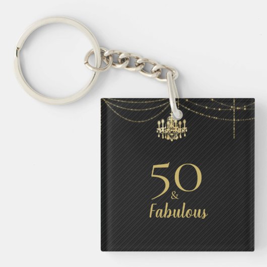 50 & Fabulous 50th Birthday Party Gold Chandelier Sleutelhanger (Voorkant)