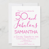 50 & Fabulous 50th Birthday Party Pink Elegant Kaart (Voorkant)