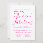 50 & Fabulous 50th Birthday Party Pink Elegant Kaart (Voorkant)