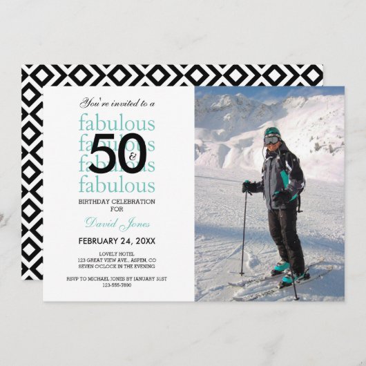 50 & Fabulous 50th Birthday Photo Invitation Kaart (Voorkant / Achterkant)